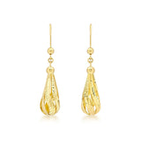 9K Yellow Gold Diamond Cut Teardrop Earrings