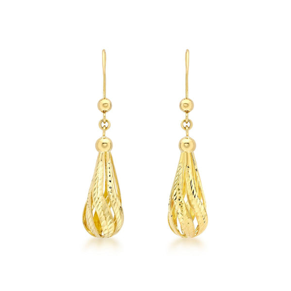 9K Yellow Gold Diamond Cut Teardrop Earrings