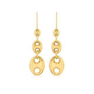 9K Yellow Gold Graduated Rambo & Oval Link Chain Drop Earrin