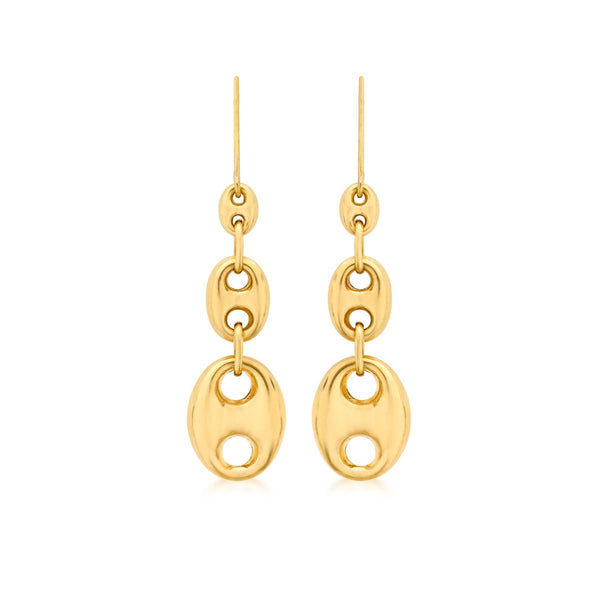 9K Yellow Gold Graduated Rambo & Oval Link Chain Drop Earrin