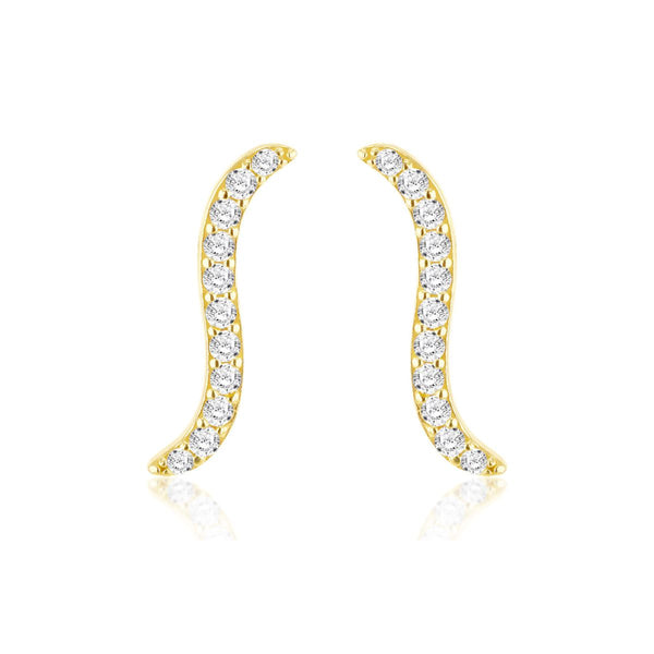 9K Yellow Gold Cubic Zirconia Wave Stud Earring
