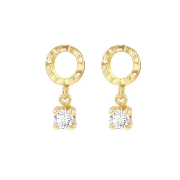 9K Yellow Gold Circle with CZ Drop Stud Earrings
