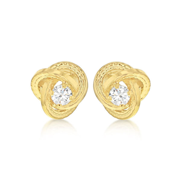9K Yellow Gold Cubic Zirconia Knot Stud Earrings