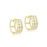 9K Yellow Gold CZ Double Row Hoop Earrings