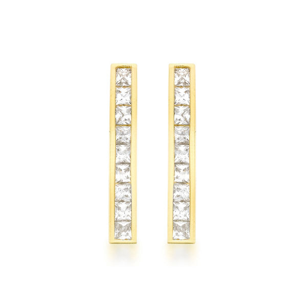 9K Yellow Gold Cubic Zirconia Bar Drop Earrings