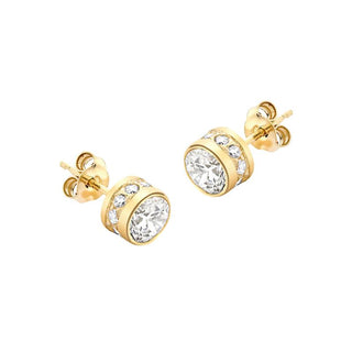9K Yellow Gold CZ & Pave Set Round Stud Earrings