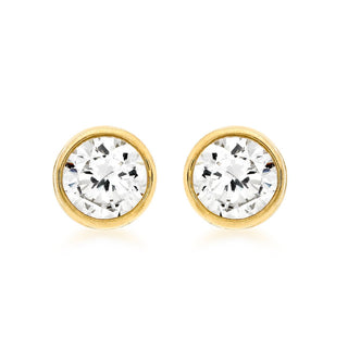 9K Yellow Gold CZ & Pave Set Round Stud Earrings