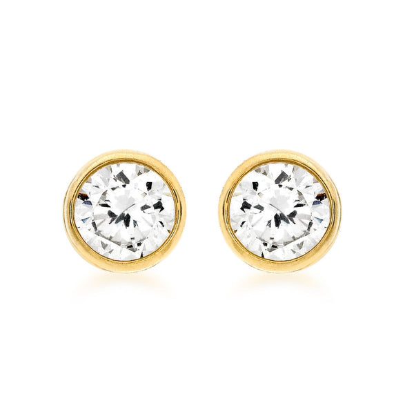 9K Yellow Gold CZ & Pave Set Round Stud Earrings