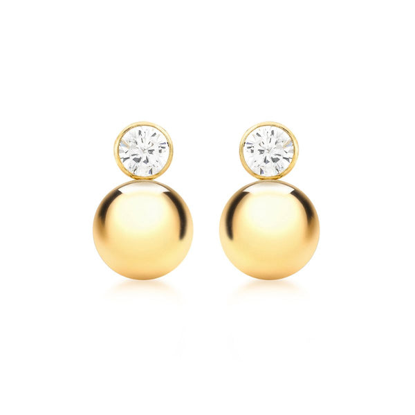 9K Yellow Gold 5mm CZ & 9mm Ball Drop Earrings
