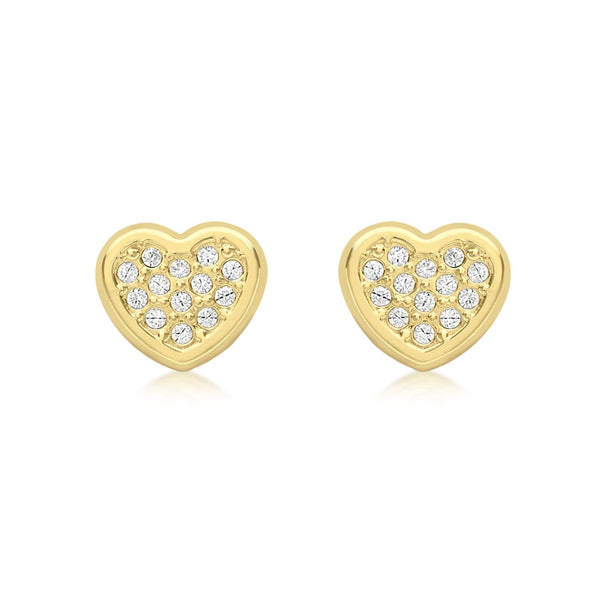 9K Yellow Gold Cubic Zirconia Heart Stud Earrings