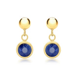9K Yellow Gold Blue Crystal & Ball Drop Earrings