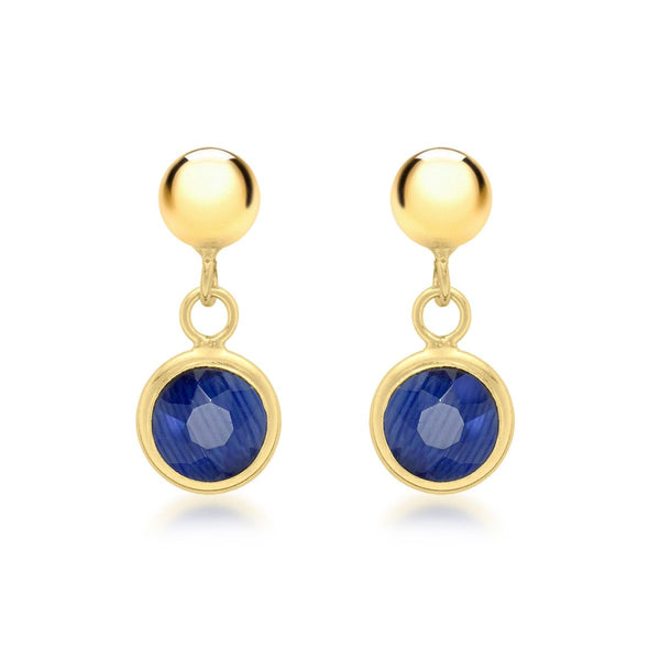 9K Yellow Gold Blue Crystal & Ball Drop Earrings