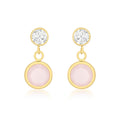 9K Yellow Gold CZ & Pink Crystal Drop Earrings