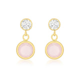 9K Yellow Gold CZ & Pink Crystal Drop Earrings