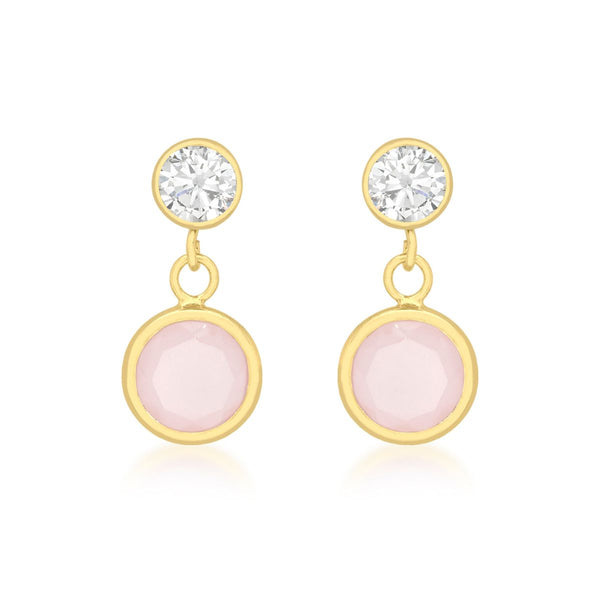 9K Yellow Gold CZ & Pink Crystal Drop Earrings