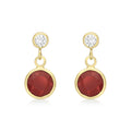 9K Yellow Gold CZ & Red Crystal Drop Earrings
