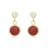9K Yellow Gold CZ & Red Crystal Drop Earrings
