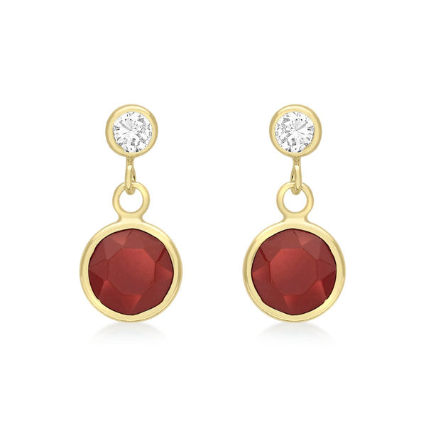 9K Yellow Gold CZ & Red Crystal Drop Earrings