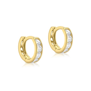 9K Yellow Gold White CZ Huggy Hoop Earrings