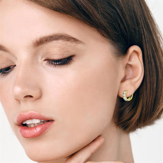 9K Yellow Gold White CZ Huggy Hoop Earrings