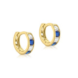 9K Yellow Gold Blue CZ Huggy Hoop Earrings