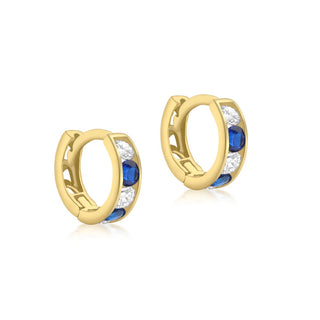 9K Yellow Gold Blue CZ Huggy Hoop Earrings