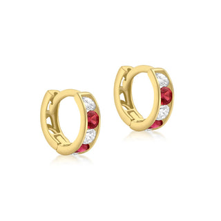 9K Yellow Gold Red CZ Huggy Hoop Earrings