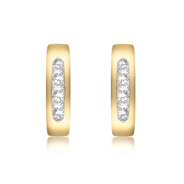 9K Yellow Gold Channel Set Cubic Zirconia Stud Earrings