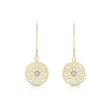 9K Yellow Gold Cubic Zirconia Cutout-Disc Drop Earrings