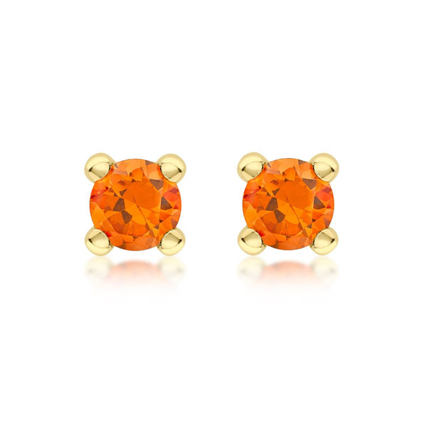 9K Yellow Gold Orange Cubic Zirconia Stud Earrings