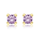 9K Yellow Gold Purple Cubic Zirconia Stud Earrings