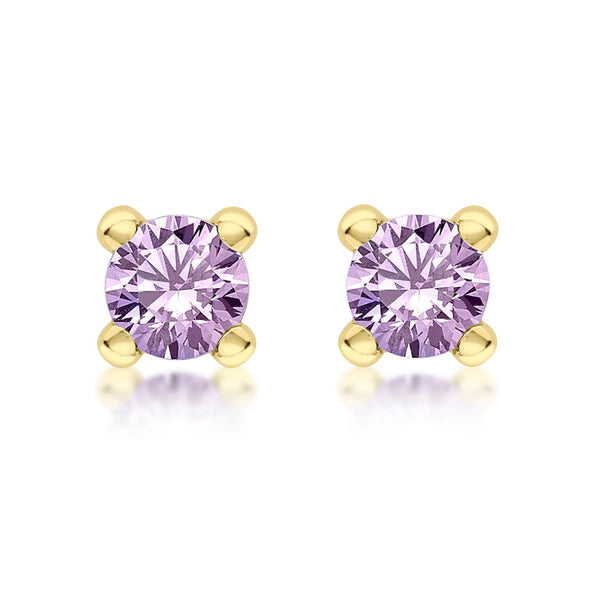 9K Yellow Gold Purple Cubic Zirconia Stud Earrings