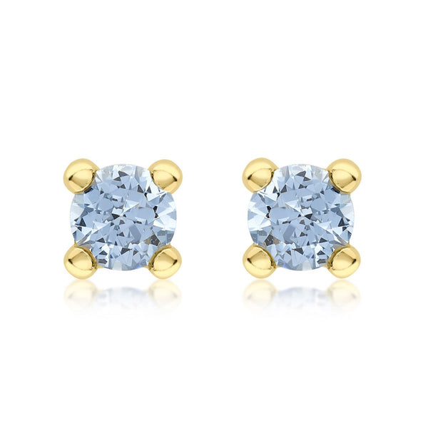 9K Yellow Gold Sky Blue Cubic Zirconia Stud Earrings