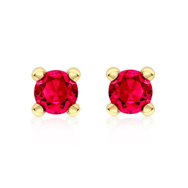 9K Yellow Gold Magenta Cubic Zirconia Stud Earrings
