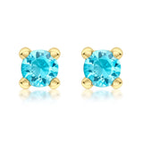 9K Yellow Gold Blue Cubic Zirconia Stud Earrings