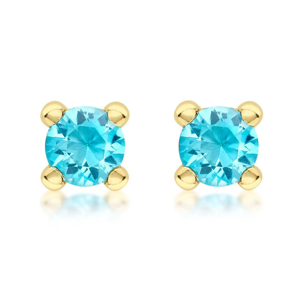 9K Yellow Gold Blue Cubic Zirconia Stud Earrings