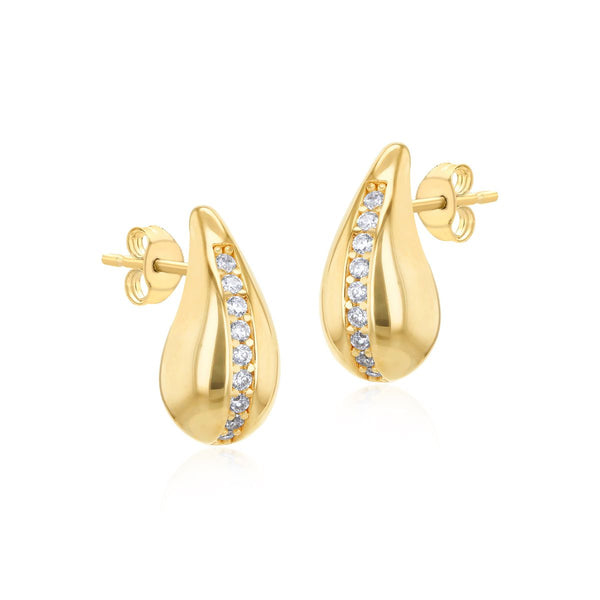 9K Yellow Gold Cubic Zirconia Teardrop Stud Earrings