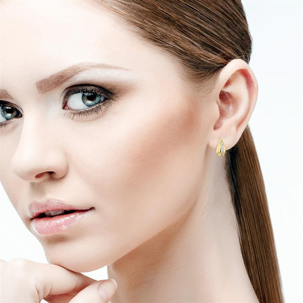 9K Yellow Gold Cubic Zirconia Teardrop Stud Earrings