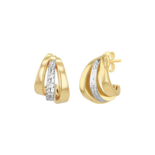 9K 2-Colour Diamond Cut Half Hoop Stud Earring