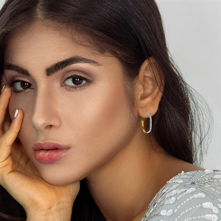 9K 2-Colour Gold Diamond Cut Half Hoop Earrings