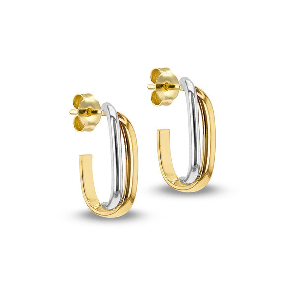 9K 2-Colour Gold Polished Crossover Half Hoop Earrings