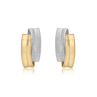9K 2 Colour Gold Satin & Polished Overlap Stud Earrings