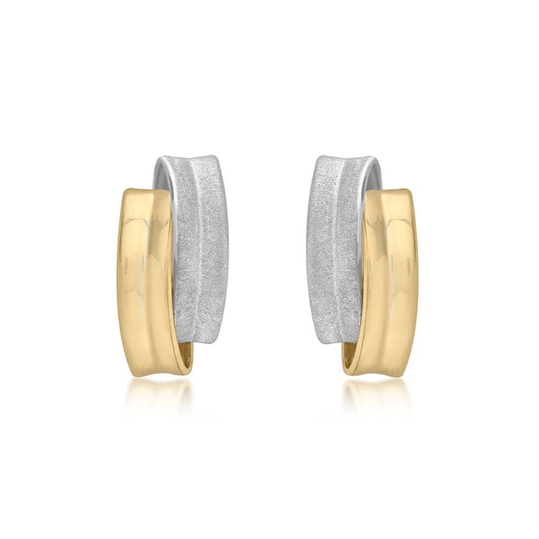 9K 2 Colour Gold Satin & Polished Overlap Stud Earrings
