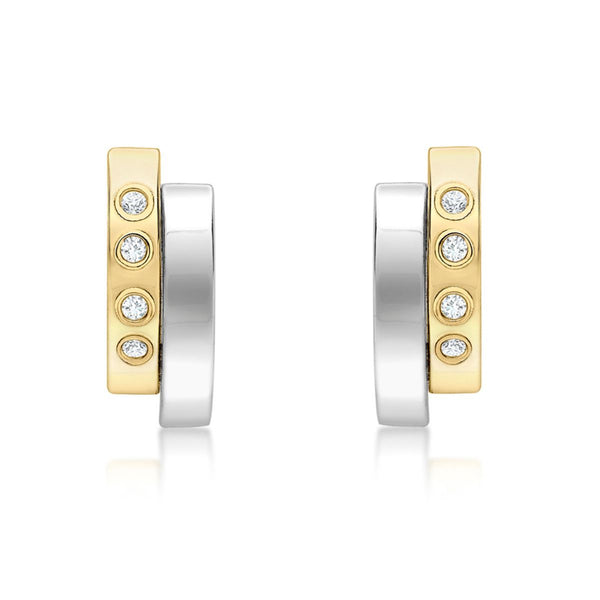 9K 2 Colour Gold CZ Asymmetric Double-Bars Stud Earrings