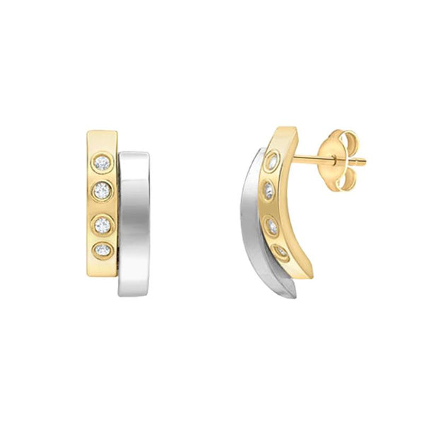9K 2 Colour Gold CZ Asymmetric Double-Bars Stud Earrings