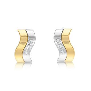 9K 2 Colour Gold Double-Bars Wave Stud Earrings