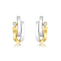 9K 2 Colour Gold CZ Wave & Curved Bars Stud Earrings