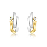 9K 2 Colour Gold CZ Wave & Curved Bars Stud Earrings