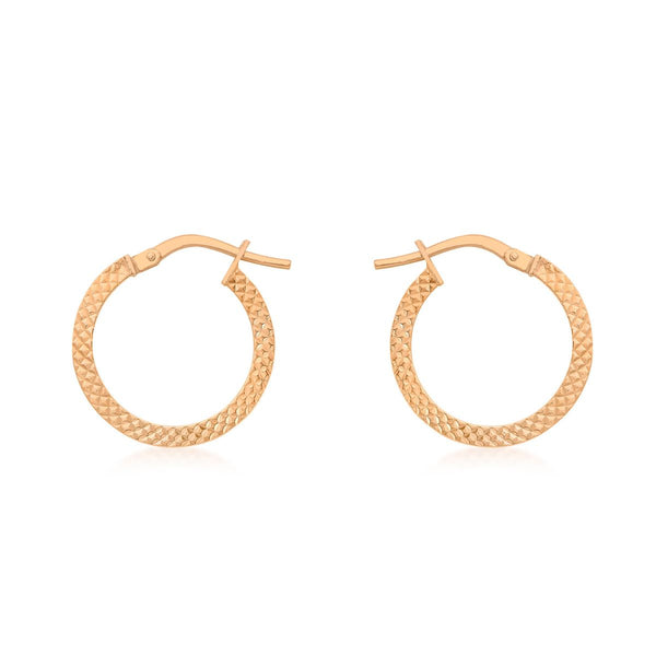9K Rose Gold Tube Cobra-Textured Hoop Earrings