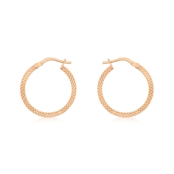 9K Rose Gold Tube Cobra-Textured Hoop Earrings